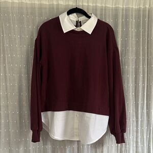 Burgundy Layered Sweater with White Collar